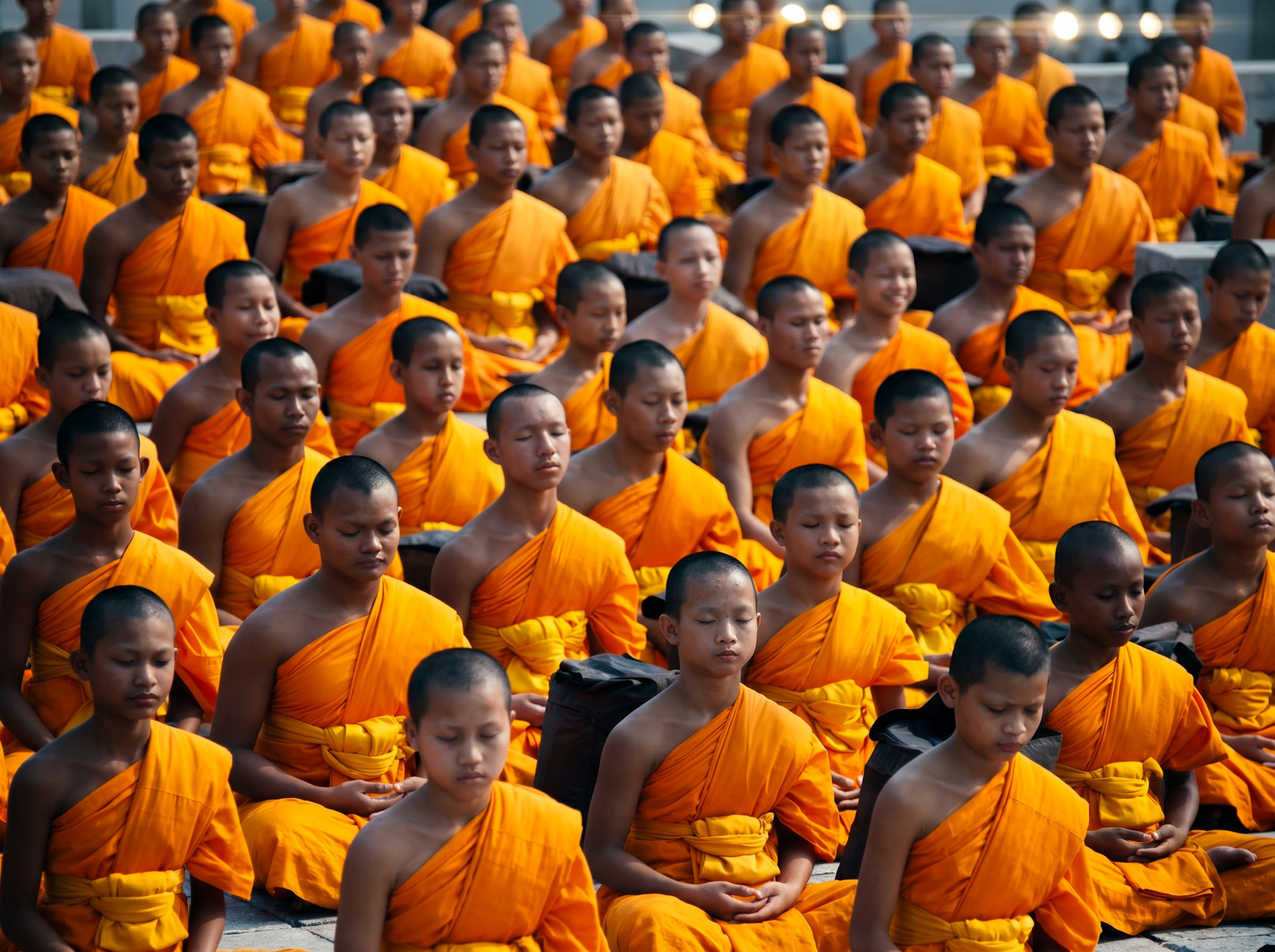 Buddhist monks morning alms walk tak bat