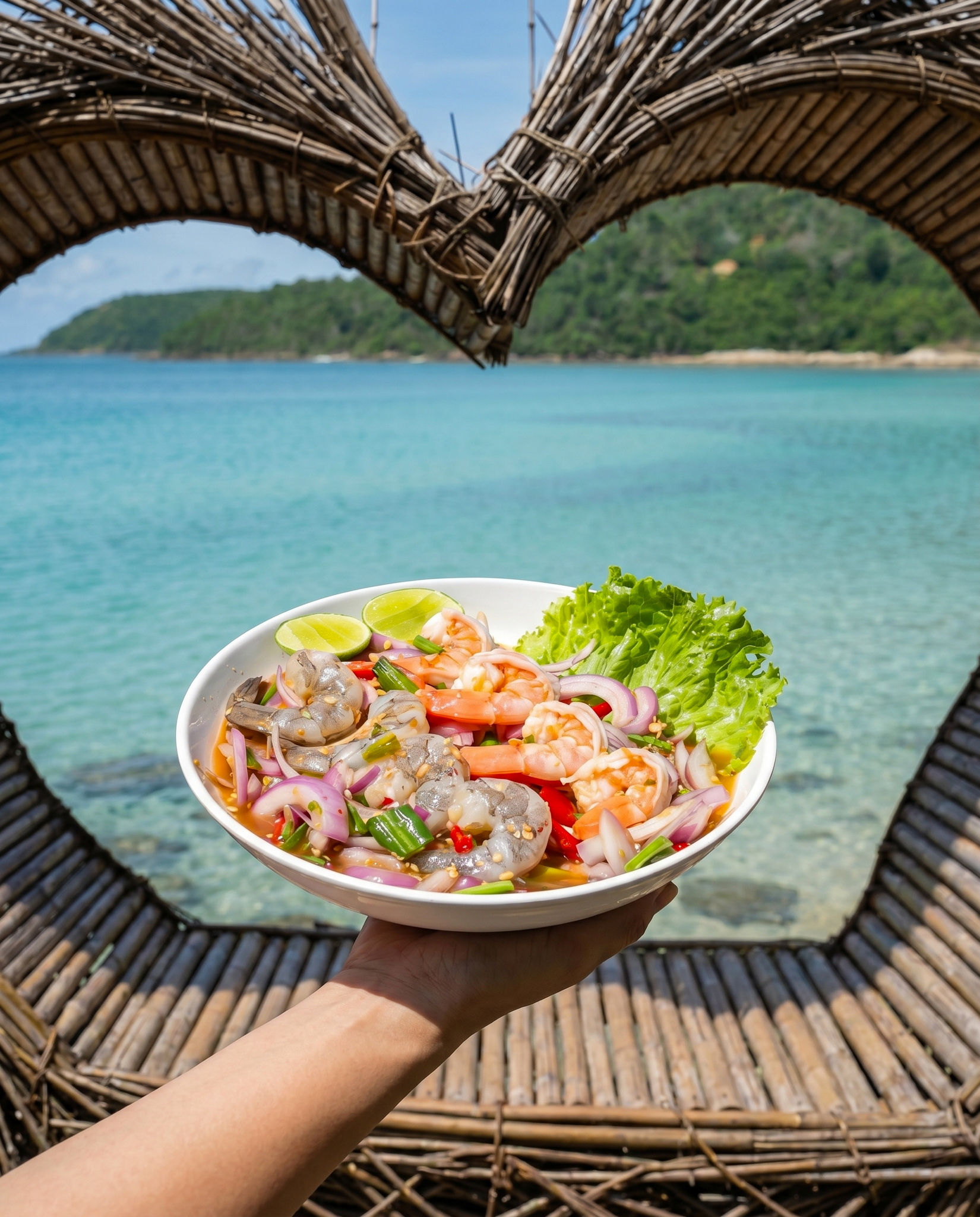Sattahip beach dining table Gulf view close up