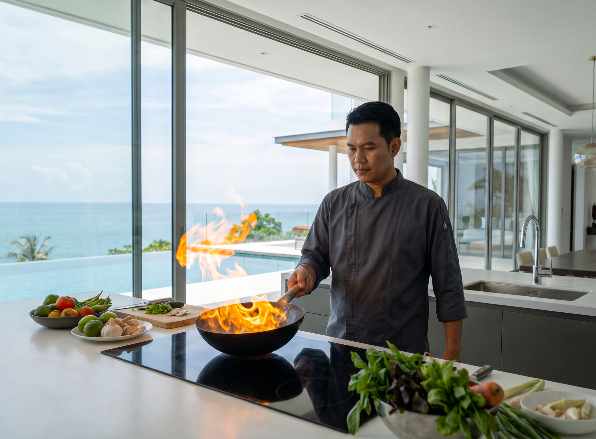 Villa pool candlelit private dinner Gulf view Pattaya