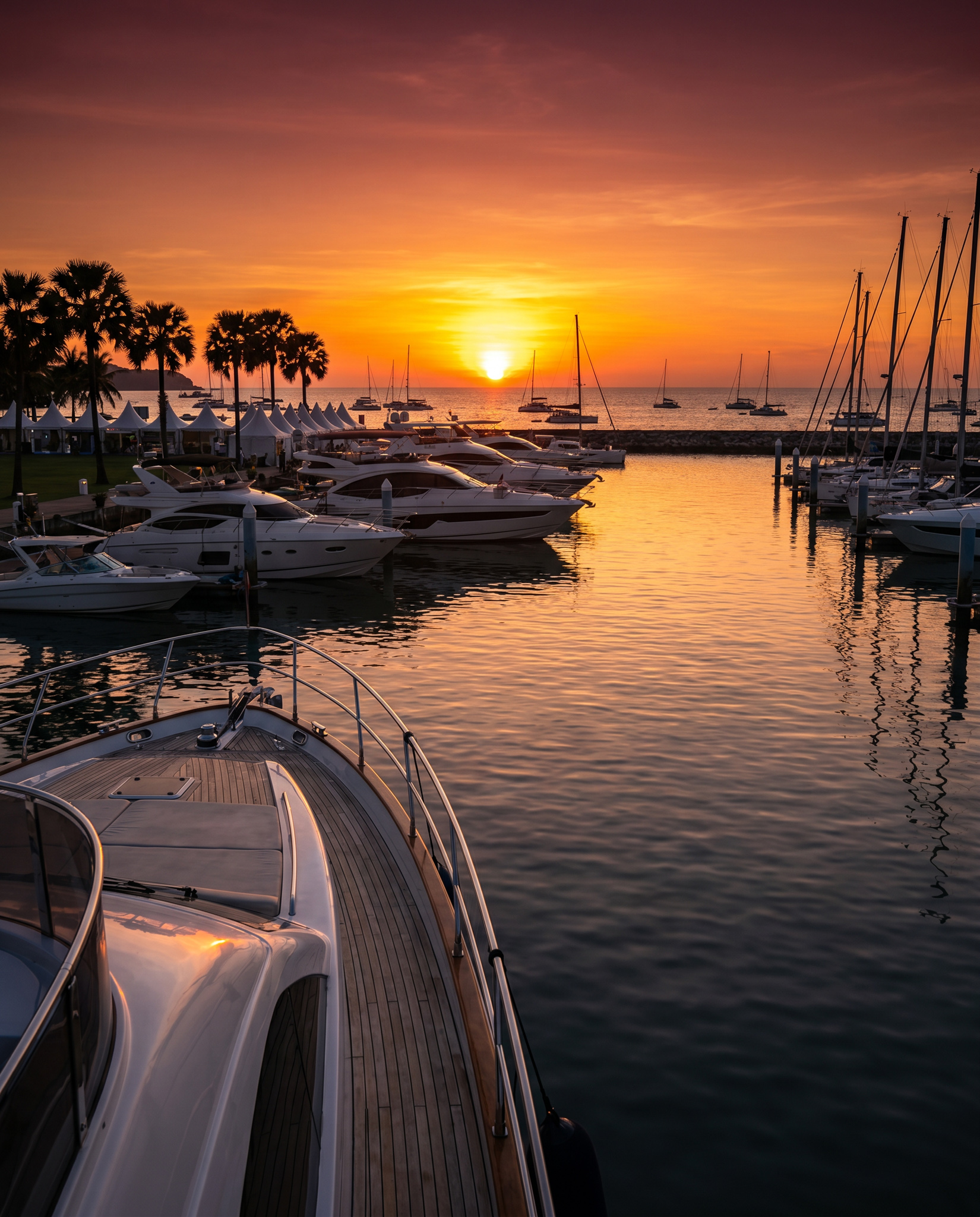 Ocean Marina bar superyacht masts at dusk Na Jomtien