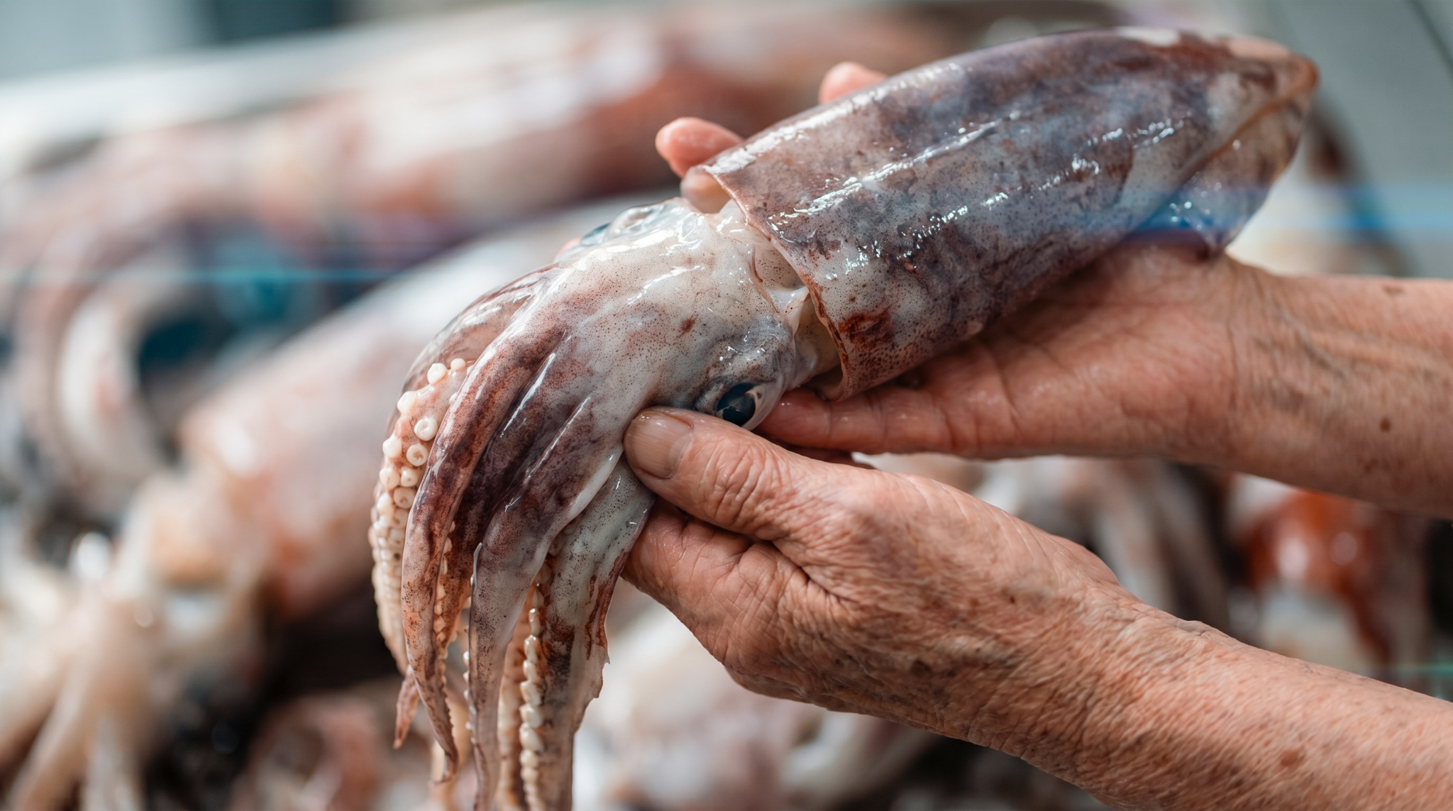 Fresh squid catch Koh Larn close up