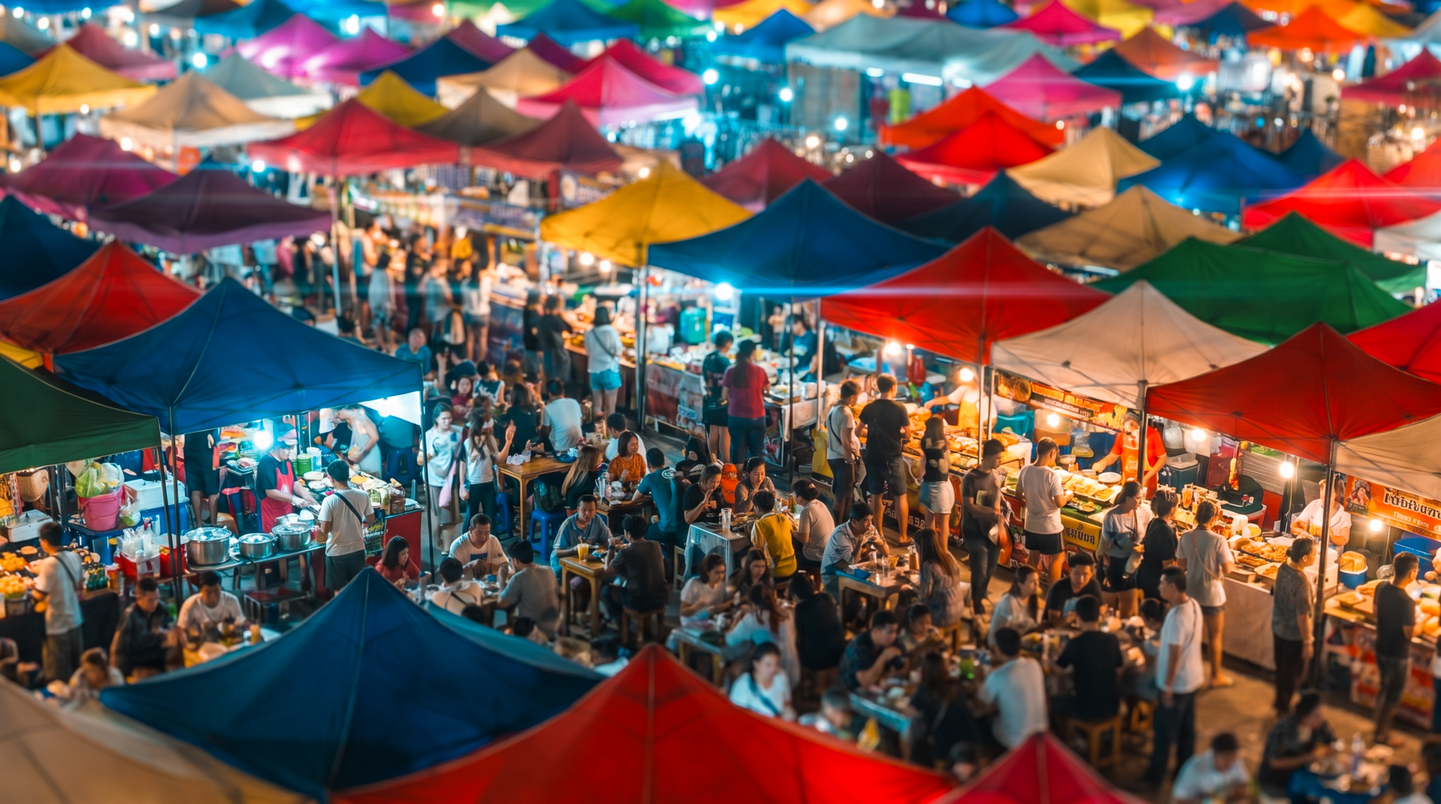 Pattaya seafood market night panoramic stalls