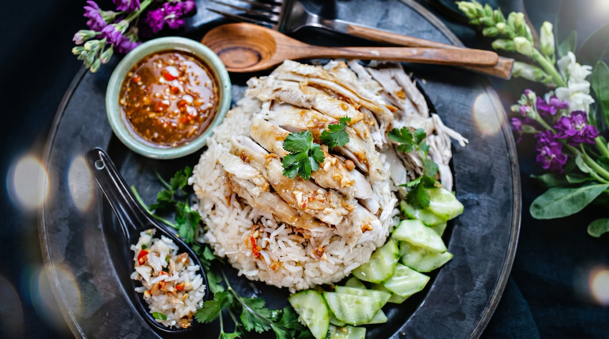 Khao Man Gai poached chicken rice broth Thai comfort food