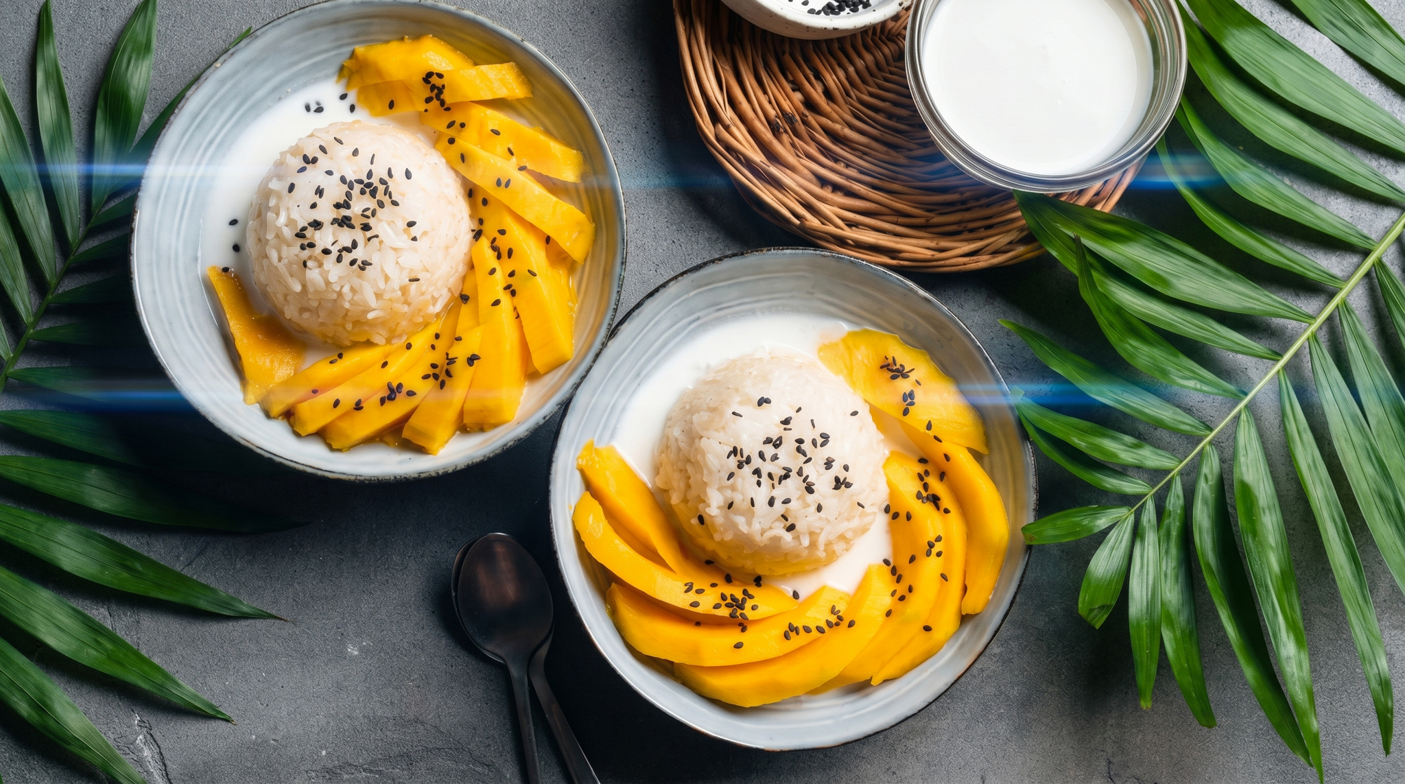 Mango sticky rice coconut milk Thai dessert