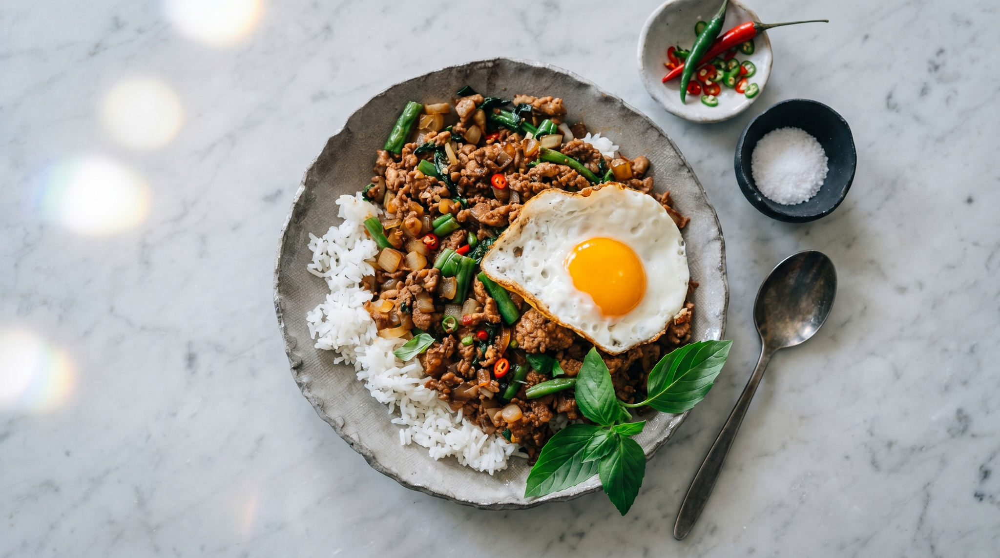 Pad Kra Pao holy basil stir fry fried egg rice Thai