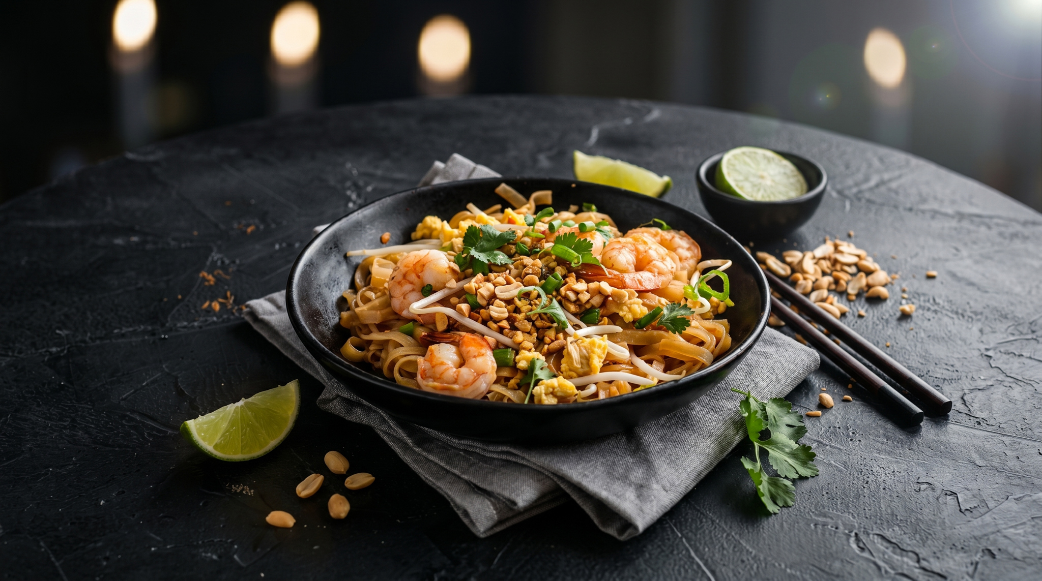 Pad Thai in wok street stall night Pattaya