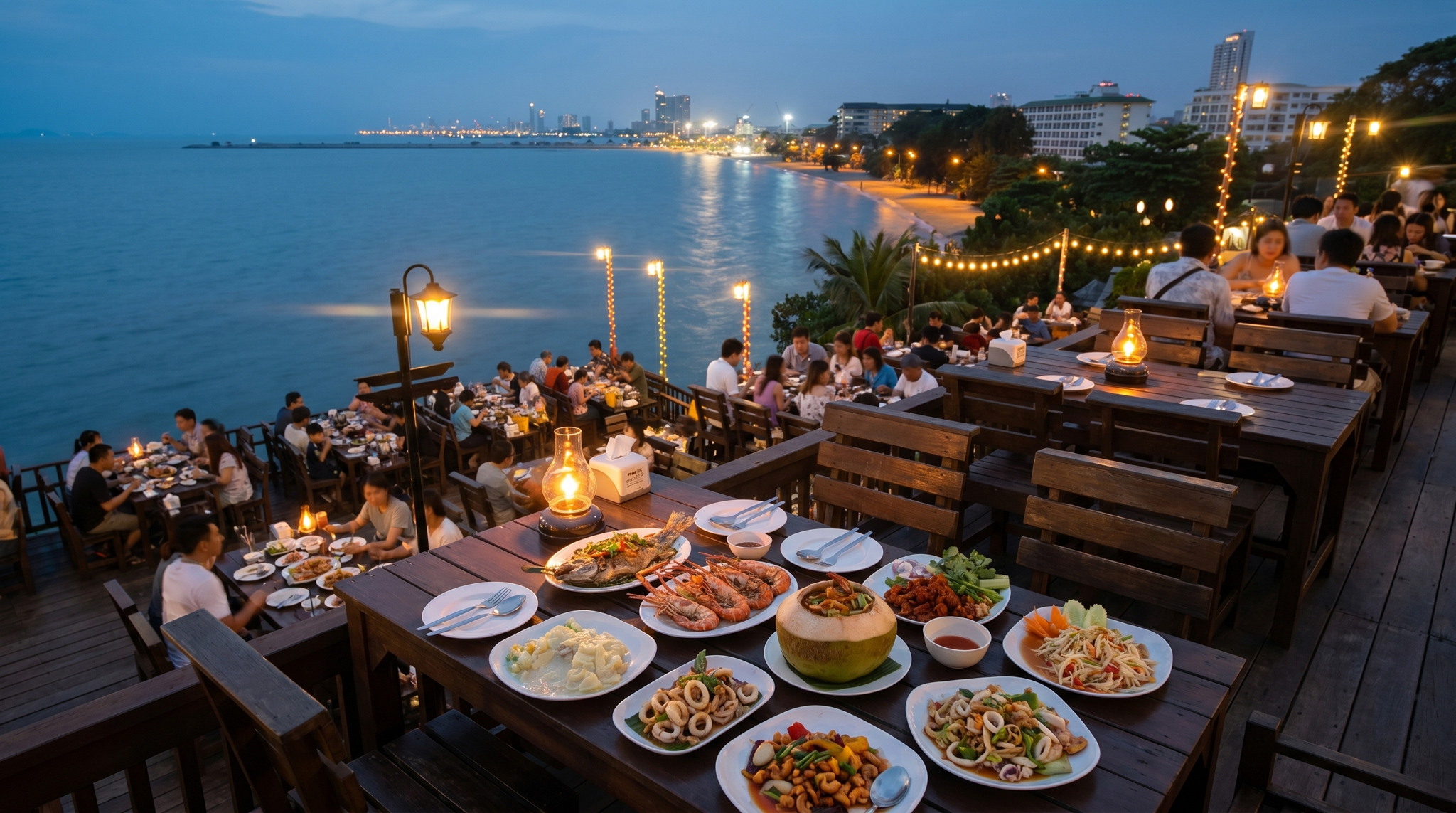 Rimpa Lapin cliffside Thai seafood restaurant Na Jomtien sunset