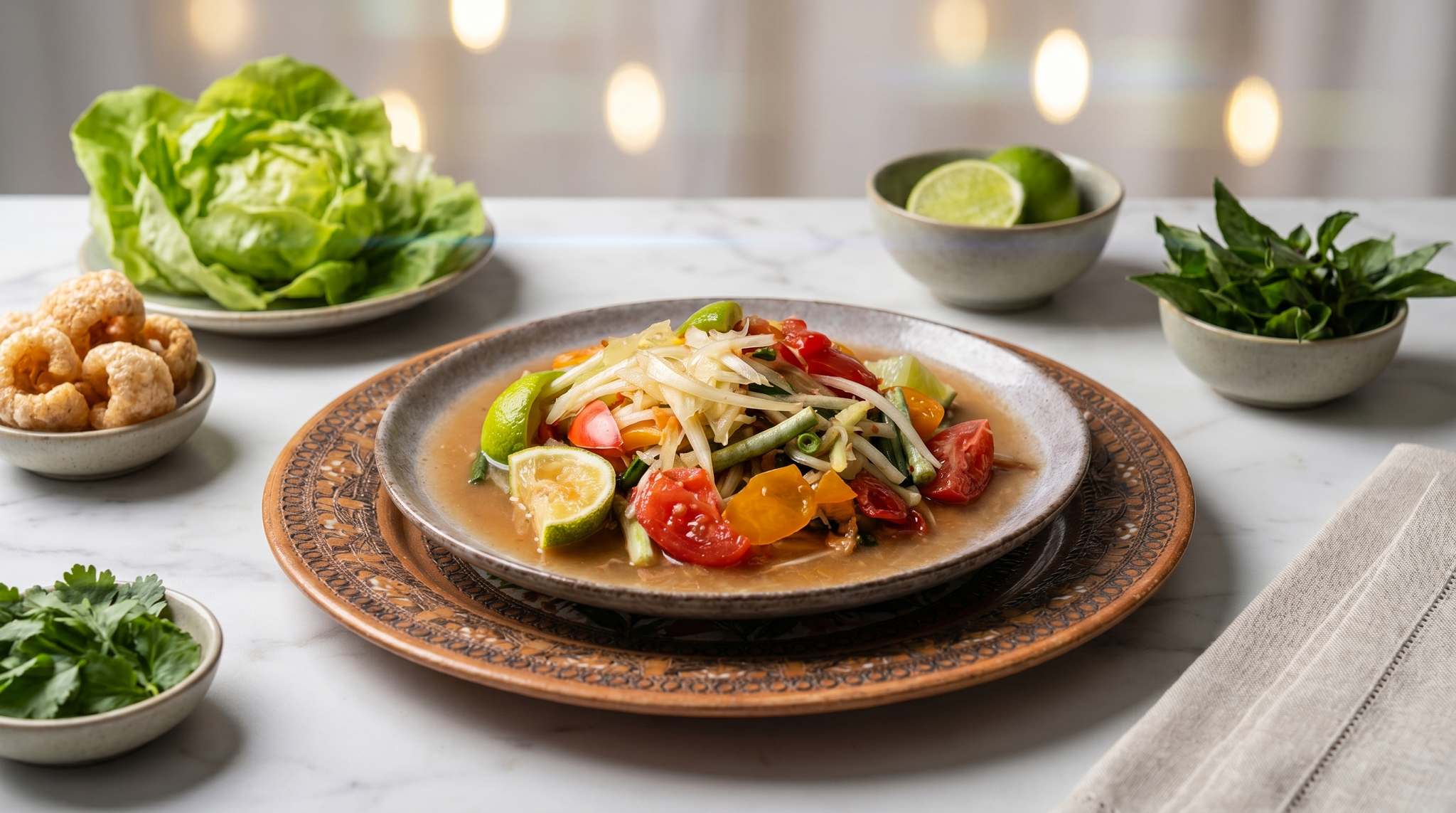 Som Tam green papaya salad mortar pestle Isaan style