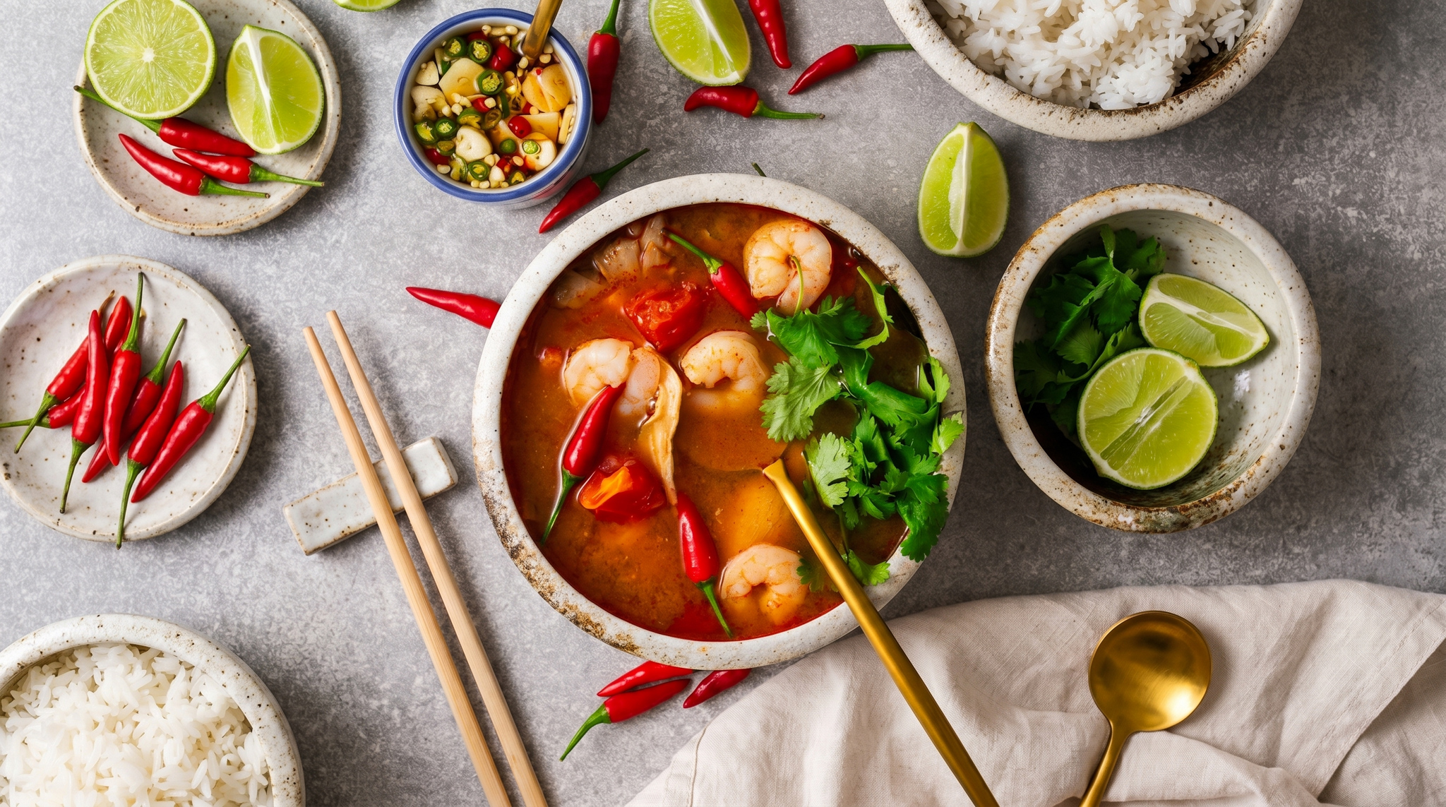 Tom Yum Goong fresh Gulf prawns lemongrass lime Thai soup
