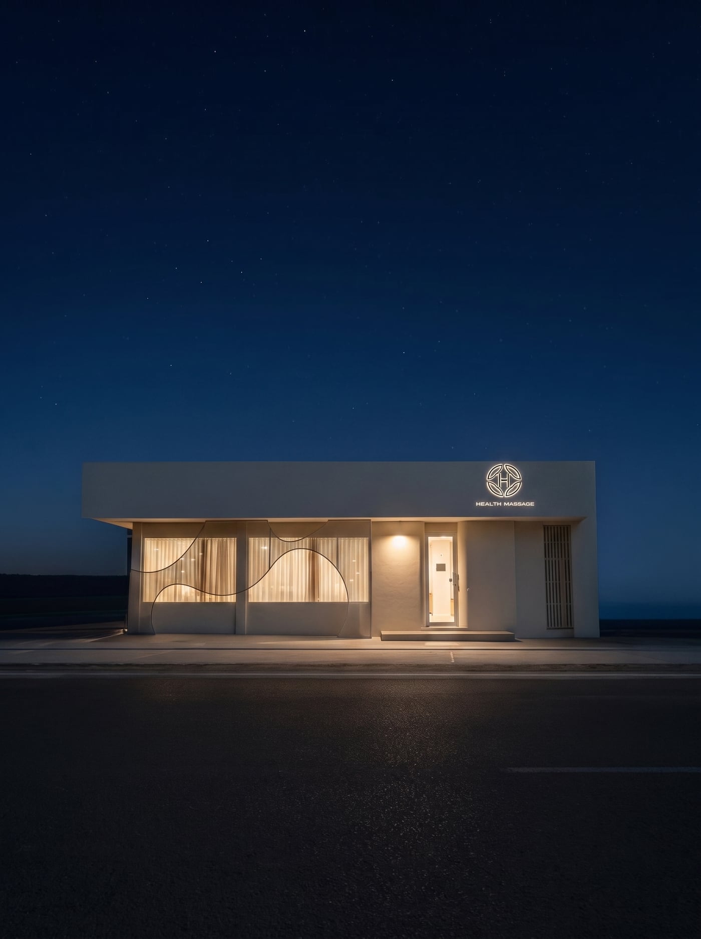H Health Massage storefront at night